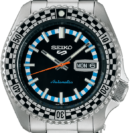 Seiko 5 Sports Checker Flag Special Edition Black Dial Silver Steel Strap Watch For Men - SRPK67K1